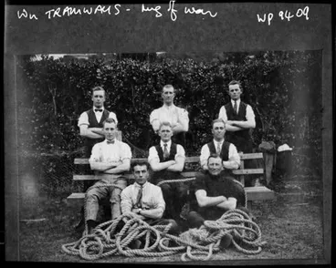 Image: Wellington Corporation Tramways staff picnic, Tug of War team.