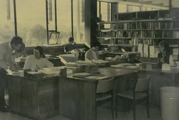 Image: Library, Manawatū campus. Cataloguing staff, 20 July 1972