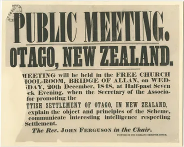 Public meeting. Otago, New Zealand poster Image: Public meeting. Otago, New Zealand poster
