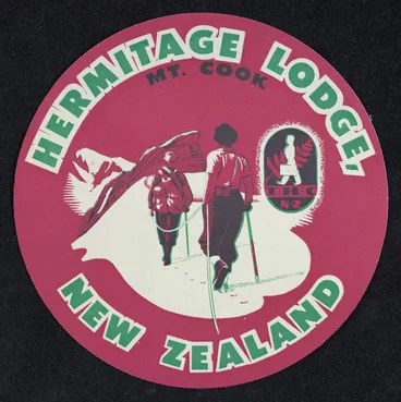 Image: Tourist Hotel Corporation: Hermitage Lodge, Mount Cook, New Zealand, luggage label