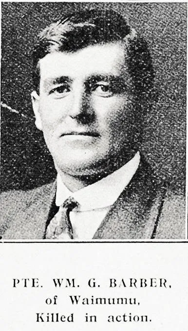 Pte Wm G Barber of Waimumu, killed in action