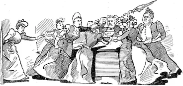 Image: The rush of the first seven. Mr Halyday beside himself. (Observer, 28 October 1893)