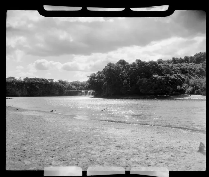 Waitangi River, Northland, showing small waterfall