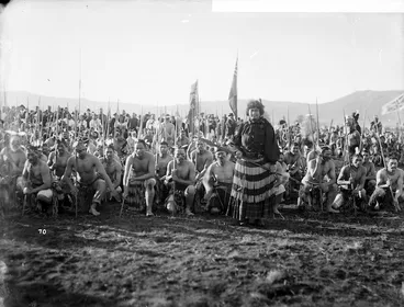 Image: Haka party at Rotorua during visit of Duke and Duchess of Cornwall and York, 1901 - Photograph taken by William Henry Thomas Partington