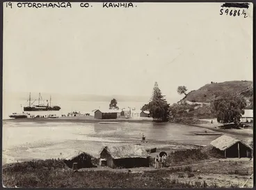 Image: Harbour, Kahwia, Waikato region, with Maori settlement