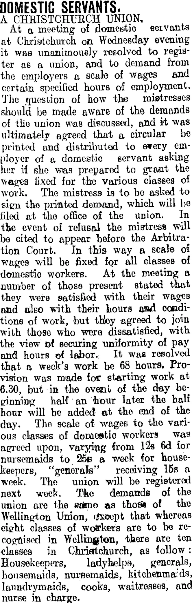 DOMESTIC SERVANTS. (Clutha Leader 19-2-1907)