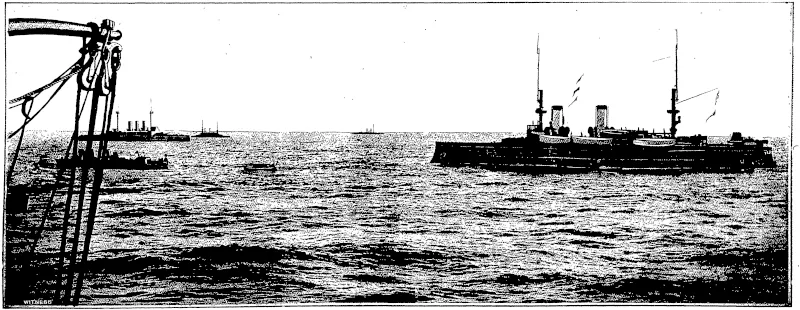 DREDGING- IN SOUTH AMERICA.—These three photographs show the region where the San Juan de Oro claims are situated, on a river of like name in Bolivia. The claims havo recently been the cause of ■■mmATiha losses to Argentine speculators. The shares were floated at £1, and rushed up before the dredges turned! a wheel to £i per share. The dredges so far have never got gold enough to pay for the oil, much less the fuel. From reports received from Messrs Cutten, Faithful, and others, it now appears the borings were all "salted." The first and second views represent No. 1 company's claim, chredgie, -and driller. In No. 3 is seen the dredge and claim of No 2 company. The arrow points due north.  Russian coast-defence vessel Apraxme. Japanese armoured' cruiser Asama.  Small boat carrying Nebogatoff to Togo.  Admiral NehogatofTs flagship, Nikolai I, with Japanese ensign flying over that of Russia from the gaff, in token of surrender.  Japanese battleship Shikiahima. Japanese destroyer Kamomc. (Otago Witness, 07 March 1906)