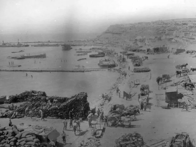 Unloading supplies at Anzac Cove, Gallipoli, Turkey, 1915