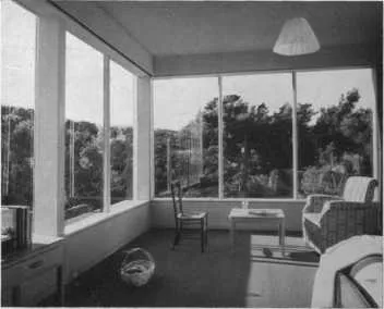 Black and white photograph of house interior, designed by E. A. and Anna Plischke