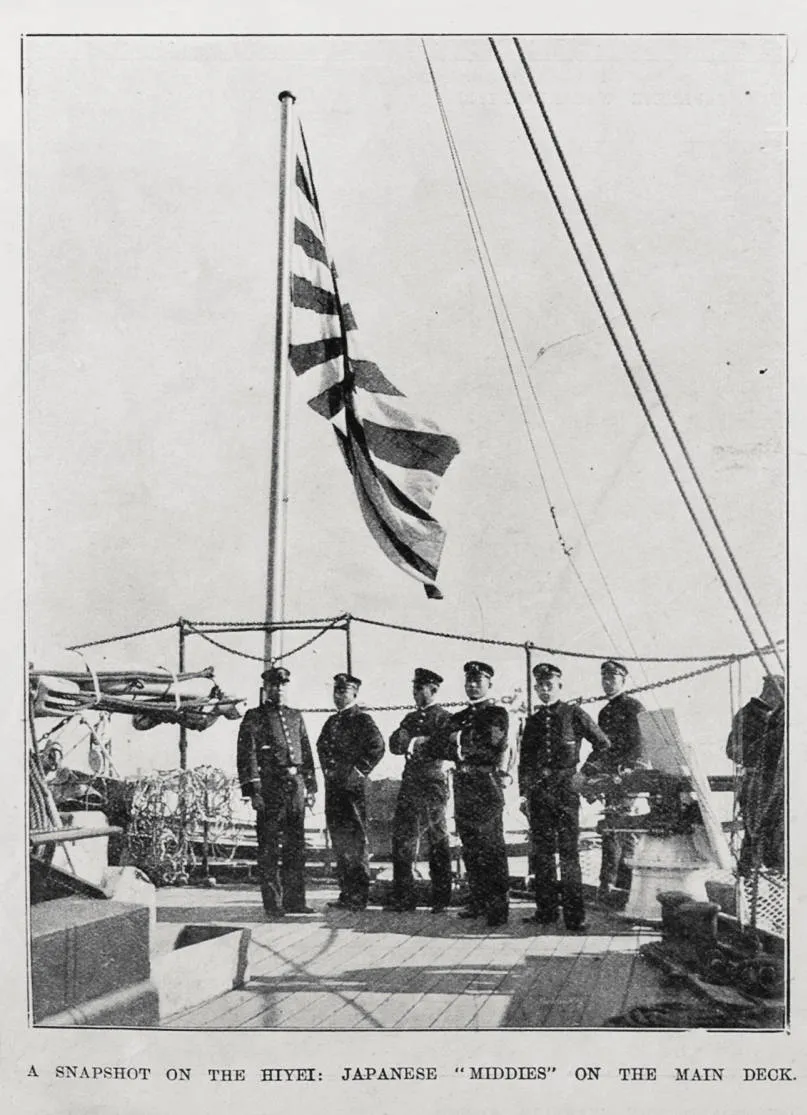 A snapshot on the Hiyei: Japanese 'middies' on the main deck