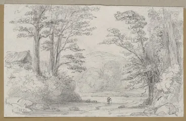 Image: Swainson, William, 1789-1855 :Junction of the river Mungaroa ; at the Hutt just below the bridge / W. S. - Nov. 1848.