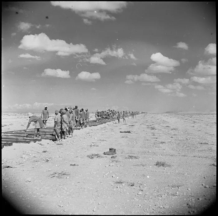 Laying a railway line in Libya during World War II - Photograph taken by M D Elias