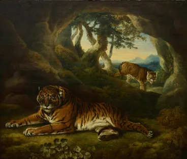 Image: Two tigers in a rocky landscape