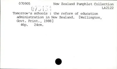 Tomorrow's schools : the reform of education administration in New Zealand