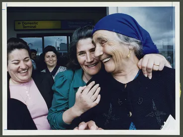Image: Warjo Khoshaba welcomes her mother Goliscan Odisho at Wellington Airport - Photograph taken by Ross Giblin