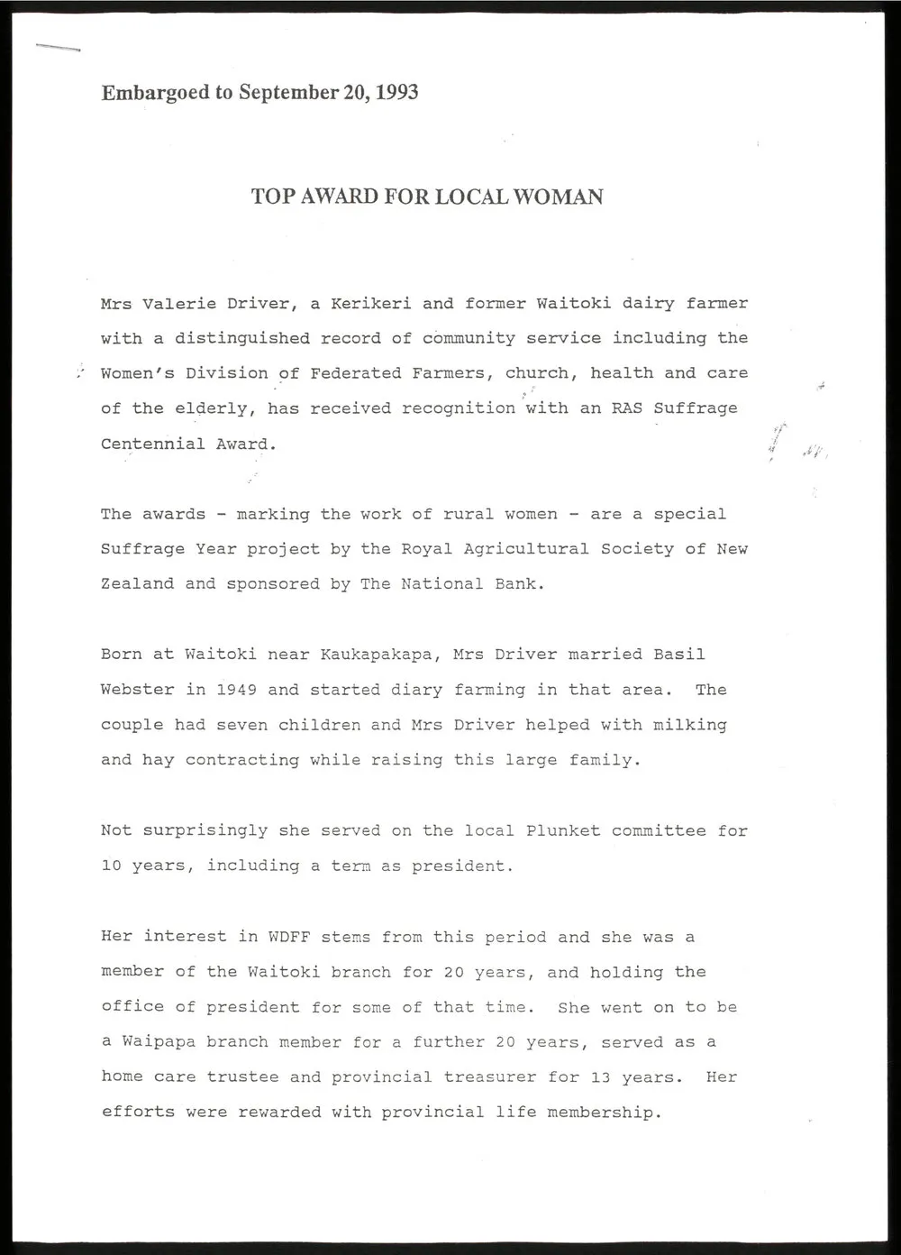 Top award for local woman