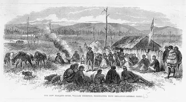 Image: Illustrated London news :The New Zealand chief William Thompson, negotiating with Brigadier-General Carey. [London, 1865]