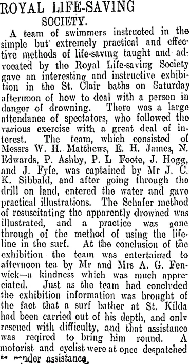 Image: ROYAL LIFE-SAVING SOCIETY. (Otago Daily Times 6-2-1911)