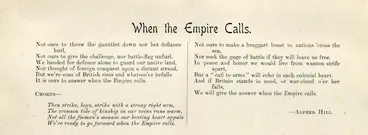 Image: Hill, Alfred Francis, 1870-1960 :When the Empire calls. [Words of song]. 1900.