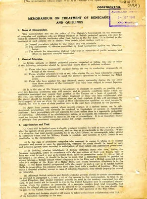 Memorandum on treatment of renegades and quislings