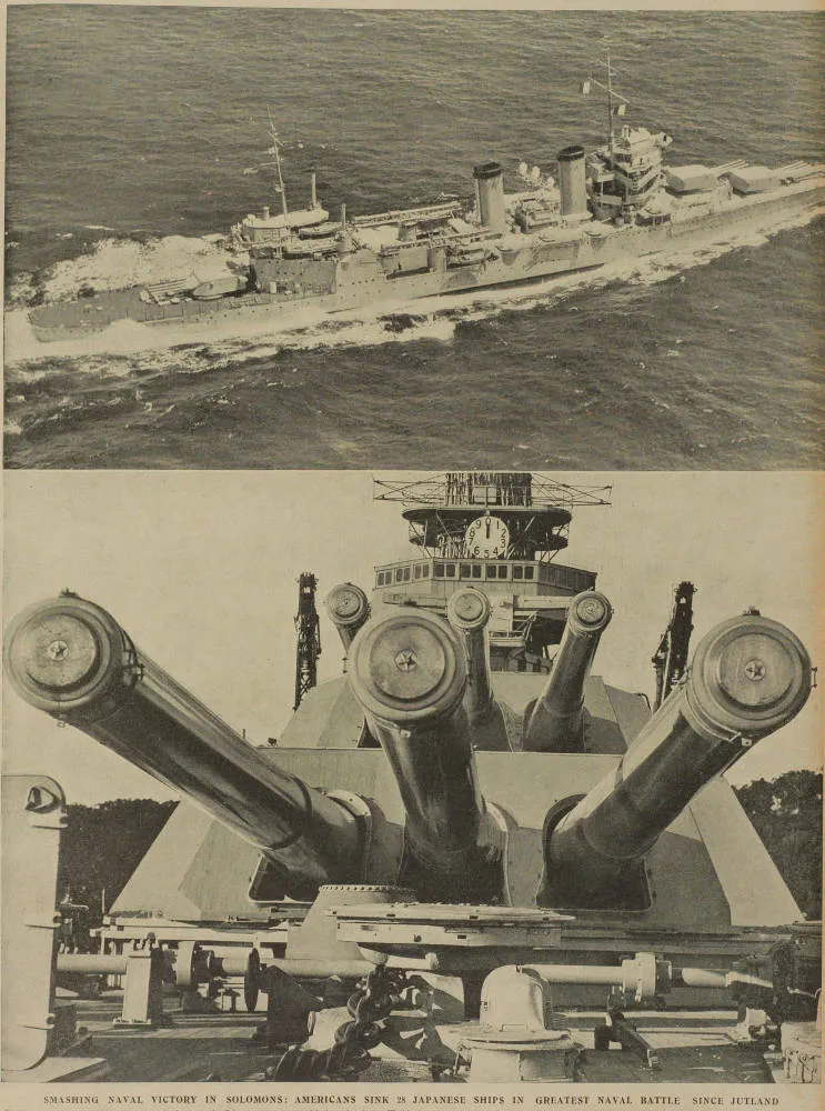 Smashing naval victory in Solomons: Americans sink 28 Japanese ships in greatest naval battle since Jutland