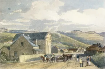 Image: [Brees, Samuel Charles] 1810-1865 :Wesleyan Chapel & Mission House, Wellington. [1845] Engraved by Henry Melville. Drawn by S C Brees. [London, 1847]
