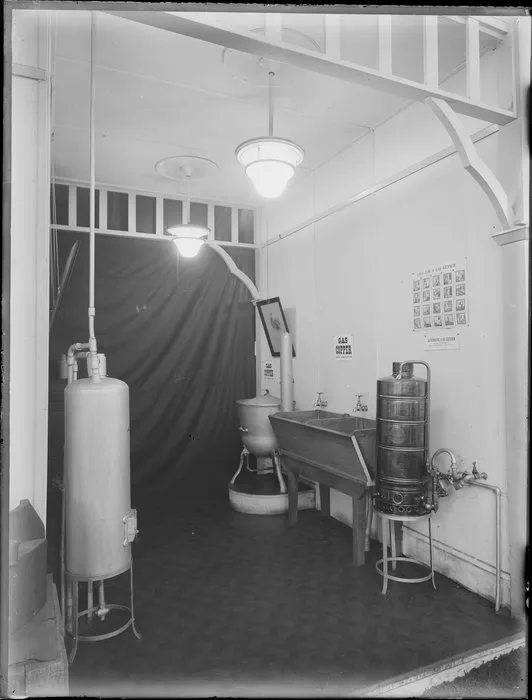 Display of gas-powered laundry water-heaters