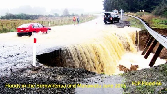 Flood 66 Floodwaters washed out the road in Waituna West photo by Carly Thomas