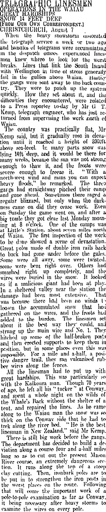 Image: TELEGRAPHIC LINESMEN (Otago Daily Times 8-8-1912)