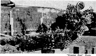 Image: Maori war canoe made of flax, native flowers, and leaves by Mrs. H. D. Bennett, and exhibited this week at the Hutt Horticultural Society's rose show. (Evening Post, 17 November 1939)