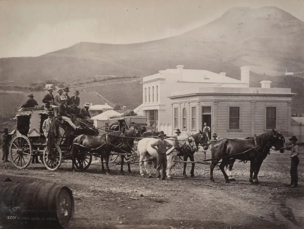 Cobb and Co. coach, Palmerston, Otago