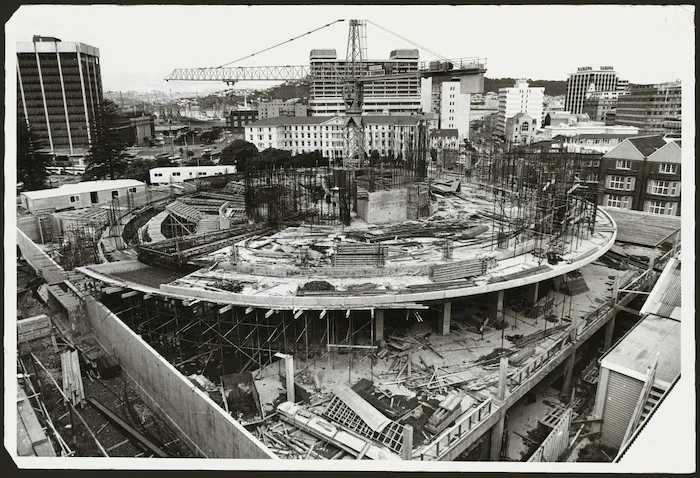 The Beehive under construction, Parliament buildings, Wellington, New Zealand