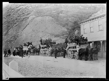 Image: Cobb & Co coaches, Ngauranga Gorge, Wellington