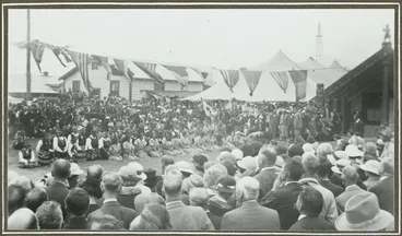 Image: Poi and haka performers at Raukawa marae, Otaki
