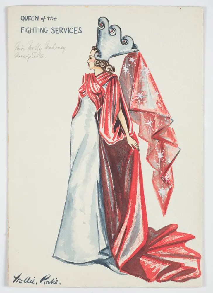 Costume design for Victory Queen Carnival, 'Queen of the Fighting Services'
