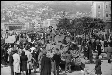 Image: New Zealand tanks arrive in Trieste, Italy, towards the end of World War II - Photograph taken by George Kaye