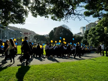 Image: Massey University student graduation march, May 2012