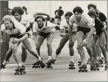 Image: Roller skating championship competitors racing