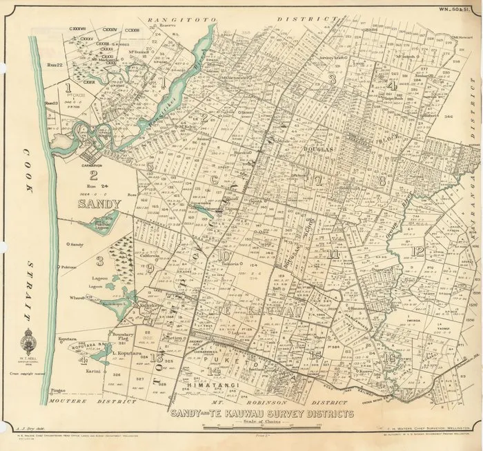 Sandy and Te Kauwau Survey Districts [electronic resource] / A.J. Dry, delt.