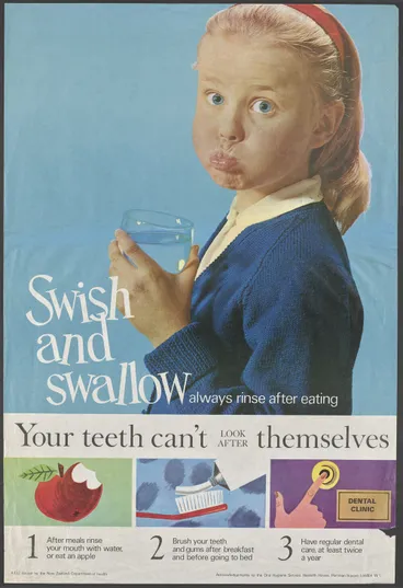 Image: "Swish and swallow always rinse after eating"