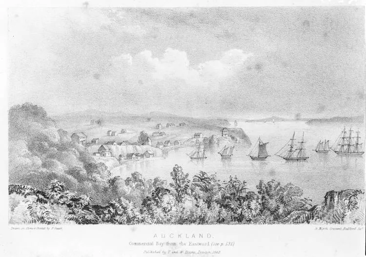 Auckland, Commercial Bay from the Eastward, 1842