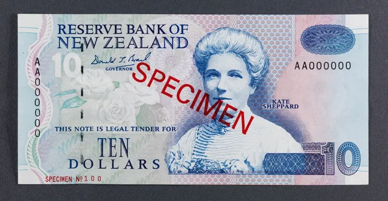 Reserve Bank of New Zealand 1992 Ten Dollars Fifth Series Specimen