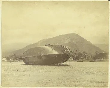 Image: German corvette Olga wrecked at Apia, Samoa - Photograph taken by John Davis