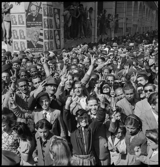 Population of Tunis welcoming 8th Army, World War II - Photograph taken by M D Elias