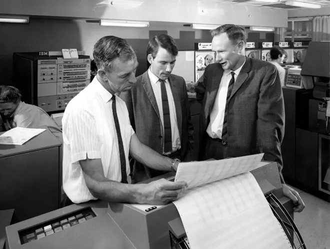 Treasury staff with computers, 1968
