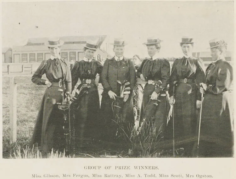 Group of prize winners, Miss Gibson, Mrs Fergus, Miss Rattray, Miss. A. Todd. Miss Scott, Mrs Ogston