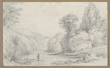 Image: [Swainson, William] 1789-1855 :Pakuratahi River, near the bridge - looking up [Jan., 1849]