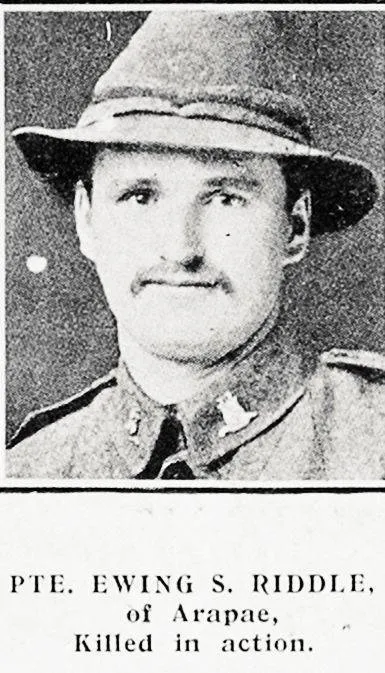 Pte Ewing S Riddle of Arapae, killed in action