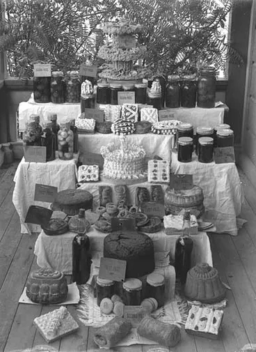 Image: Cakes and preserves at an A & P show