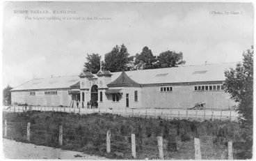 Image: "Horse Bazaar. Hamilton. The largest building of its kind in the Dominion"